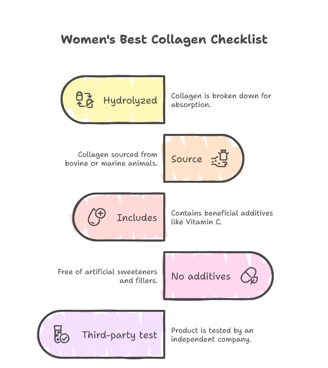 Infographic showing the best qualities to look for while buying Collagen Peptides aimed for better hair, skin and nails in women